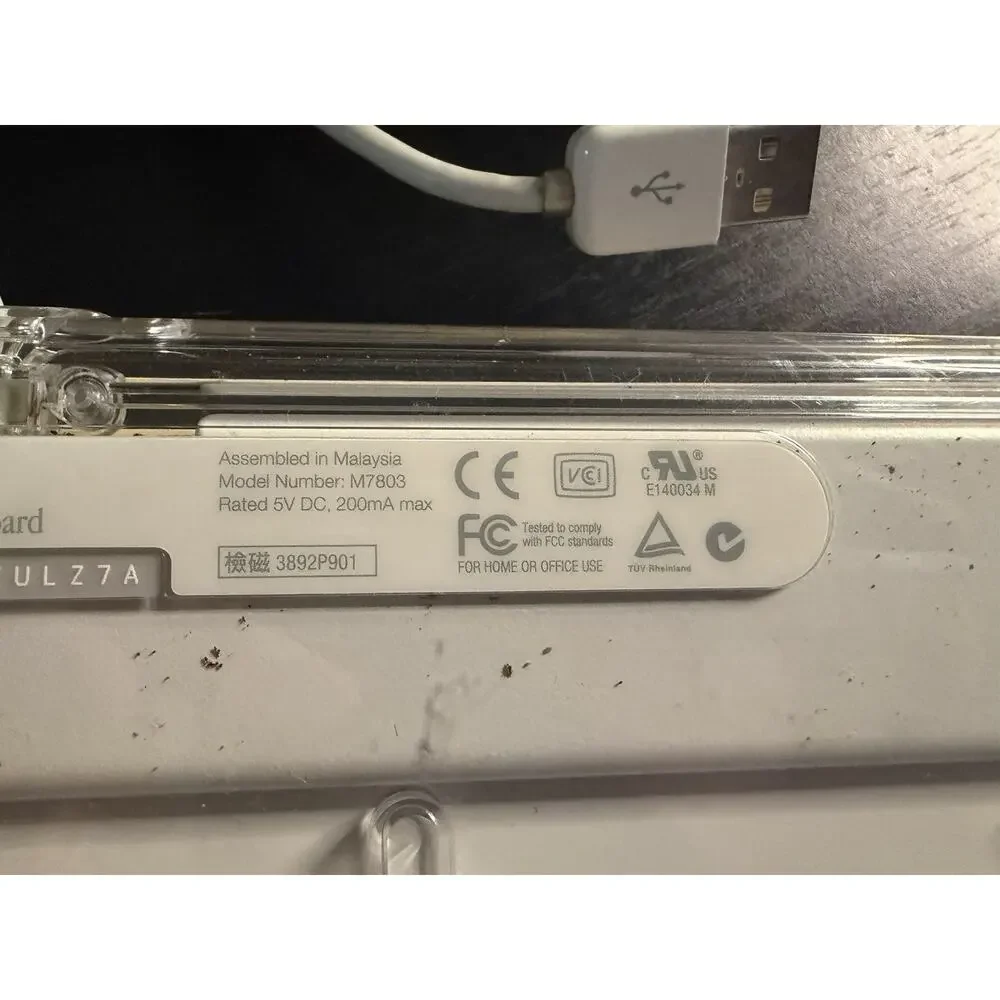 Vintage Apple M7803 Pro USB Wired Keyboard Clear White Tested and Working